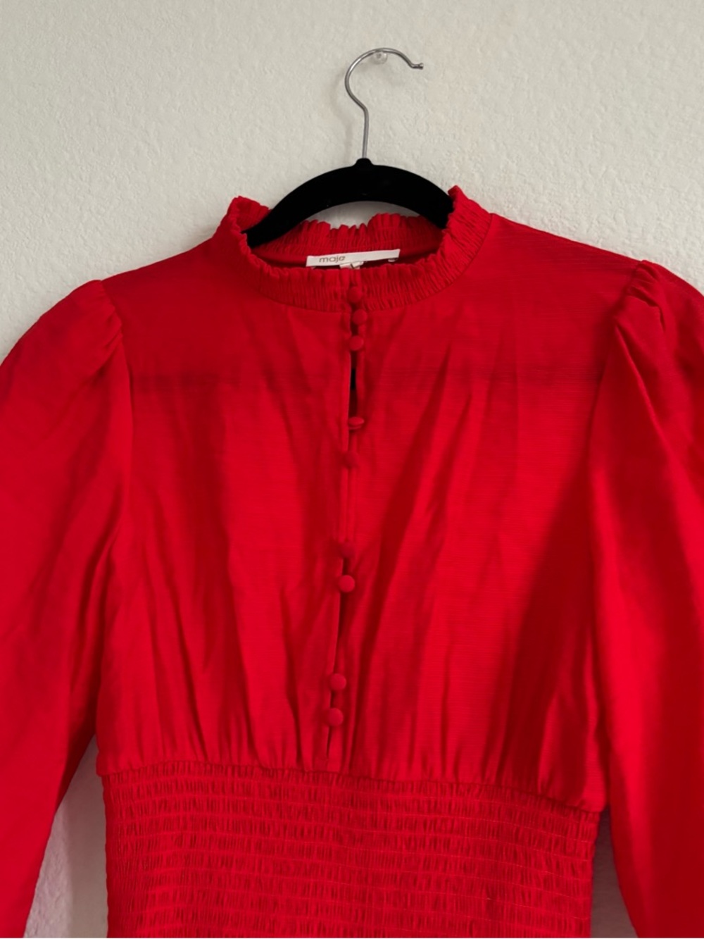 Maje Ritha Rouje Red Smocked Dress - Picture 14 of 17